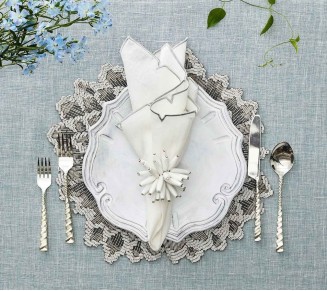 Divot Napkin in White & Silver, Set of 4