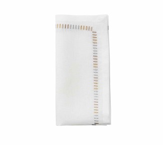 Harmonie Napkin in White, Gold & Silver, Set of 4 in a Gift Box