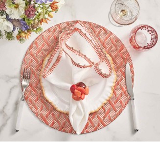 Basketweave Placemat in Natural & Orange, Set of 4