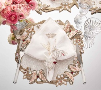 Diamant Butterflies Placemat in White & Blush, Set of 2 in a Gift Box