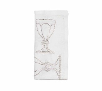 Harcourt Napkin in White & Silver, Set of 4 in a Gift Box